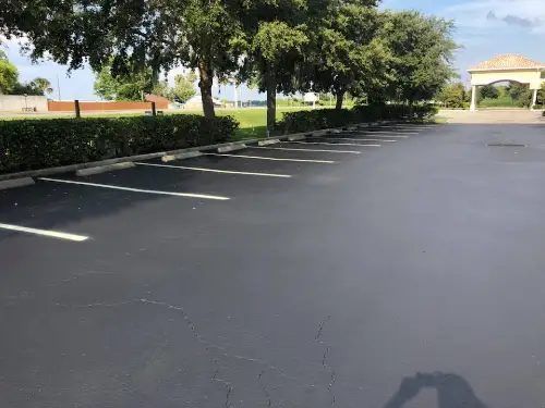 Commercial parking lot with freshly painted stripes